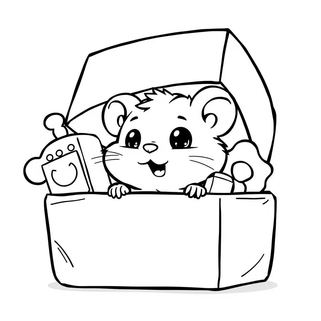 Hamster playing hide and seek in a toy box