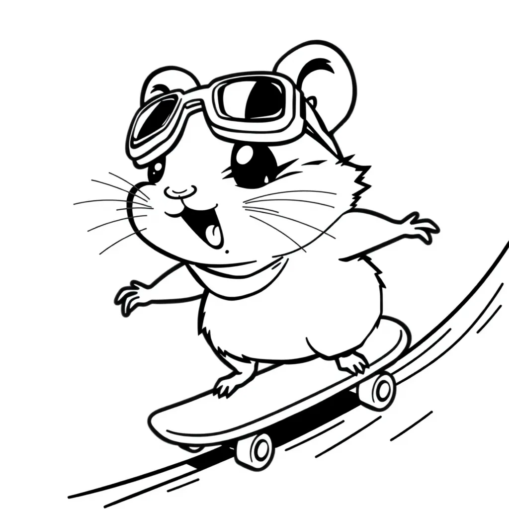Hamster riding a skateboard with tiny goggles