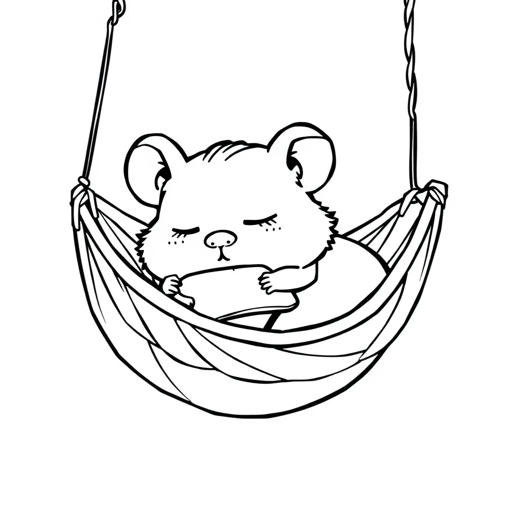 Hamster sleeping in a hammock with a tiny pillow