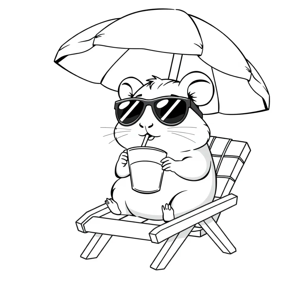 Hamster wearing sunglasses on a beach chair