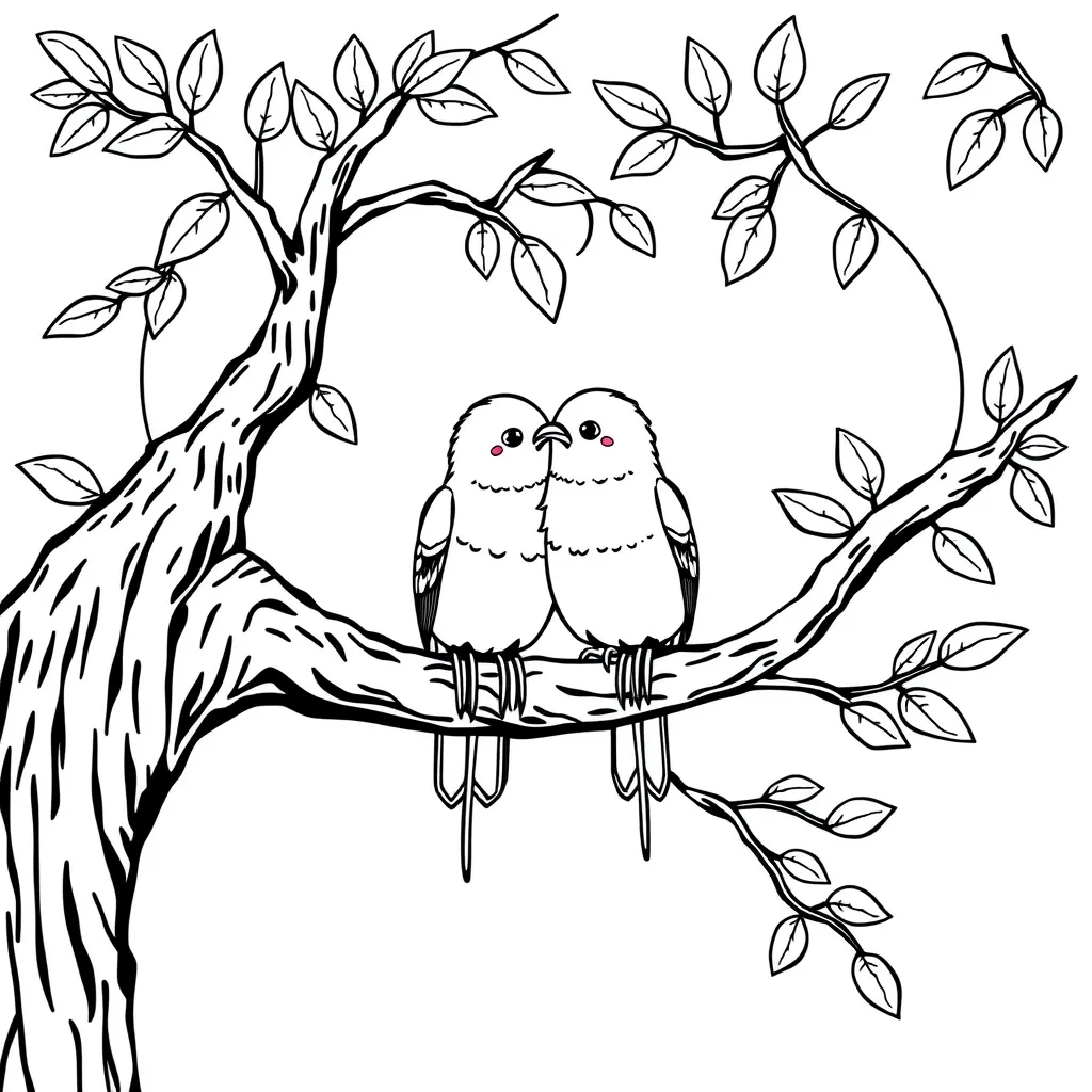Lovebirds Sitting on a Heart-Shaped Tree Branch