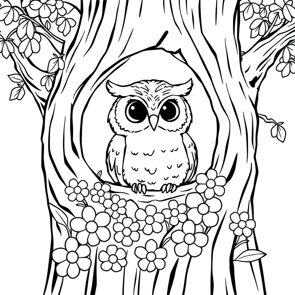 Owl peeking out of a tree hollow