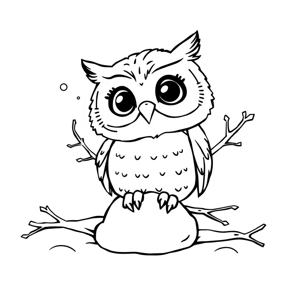 Owl playing in the snow and making a snow-owl