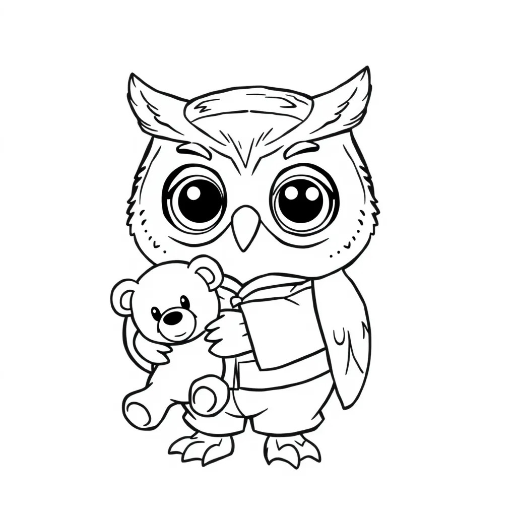 Owl wearing pajamas and holding a teddy bear