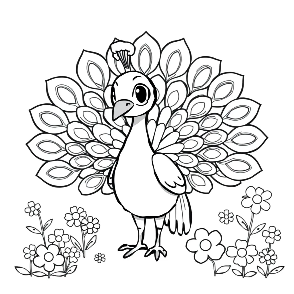 Peacock Showing Its Feathers in a Garden