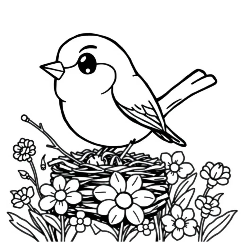 Robin Building a Nest in Spring