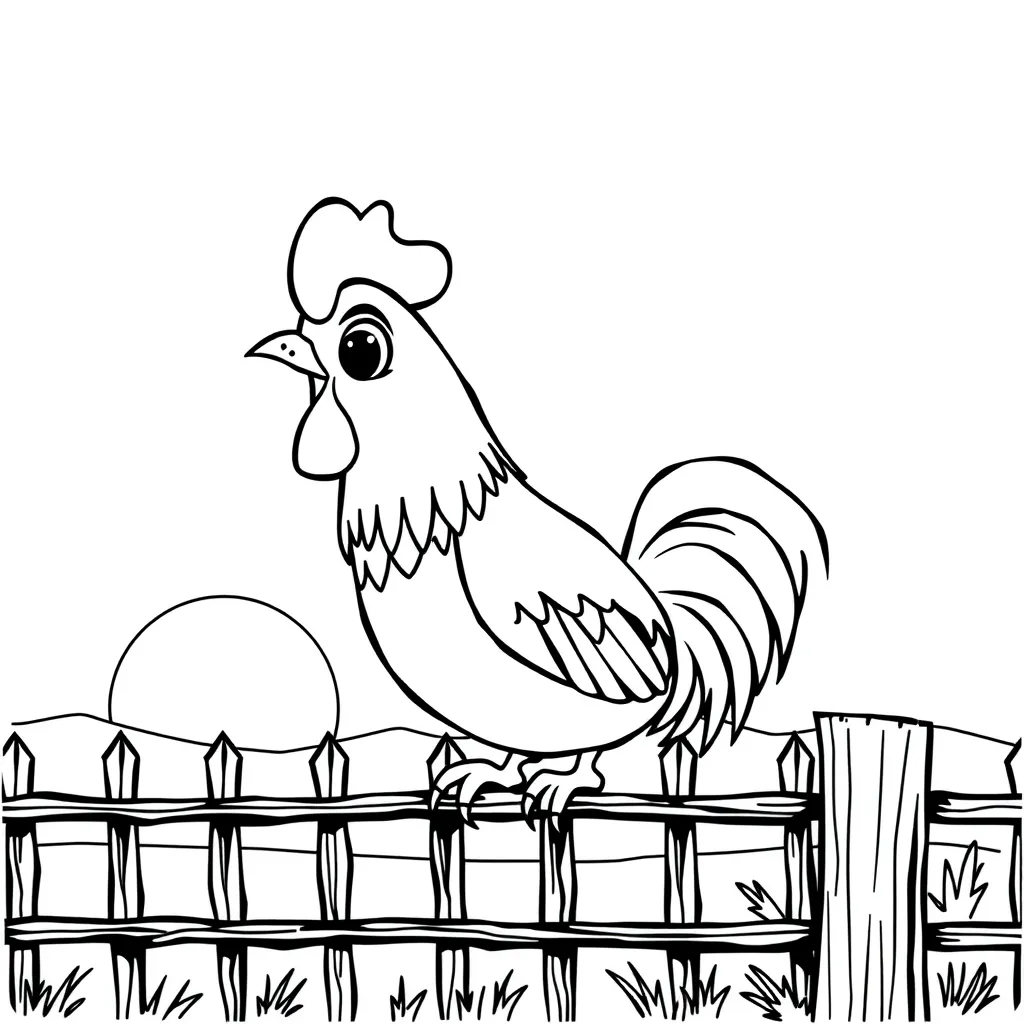 Rooster Crowing on a Fence at Sunrise