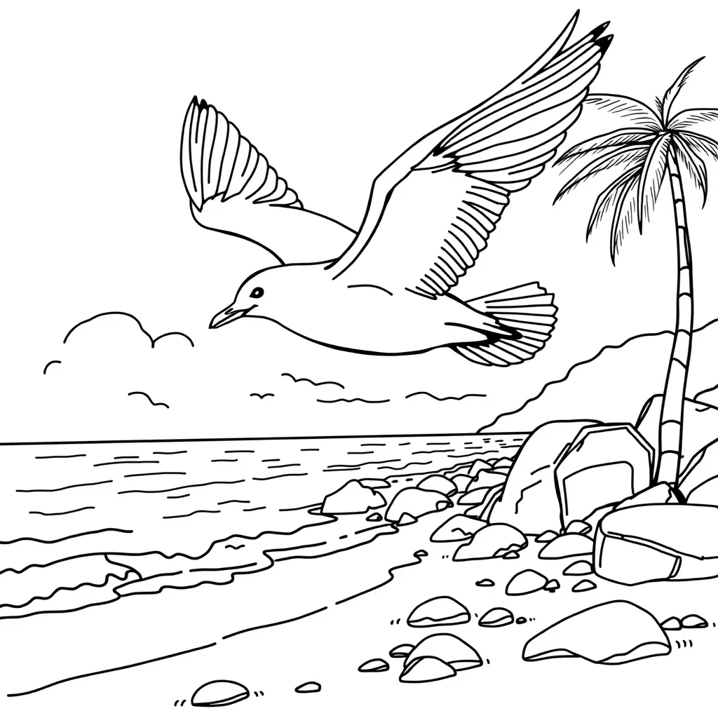 Seagull Flying with a French Fry Over the Beach