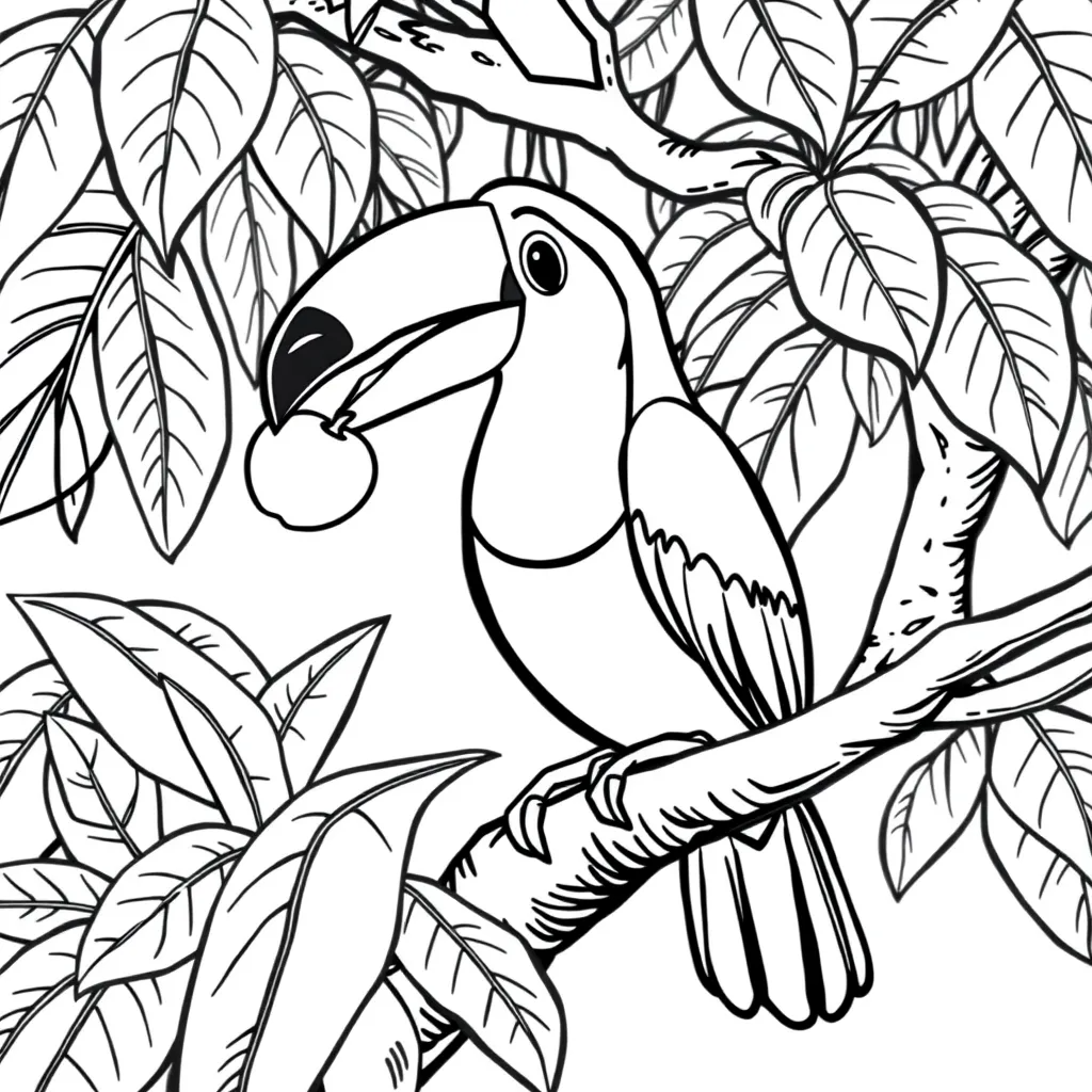 Toucan Eating Fruit in a Rainforest Tree
